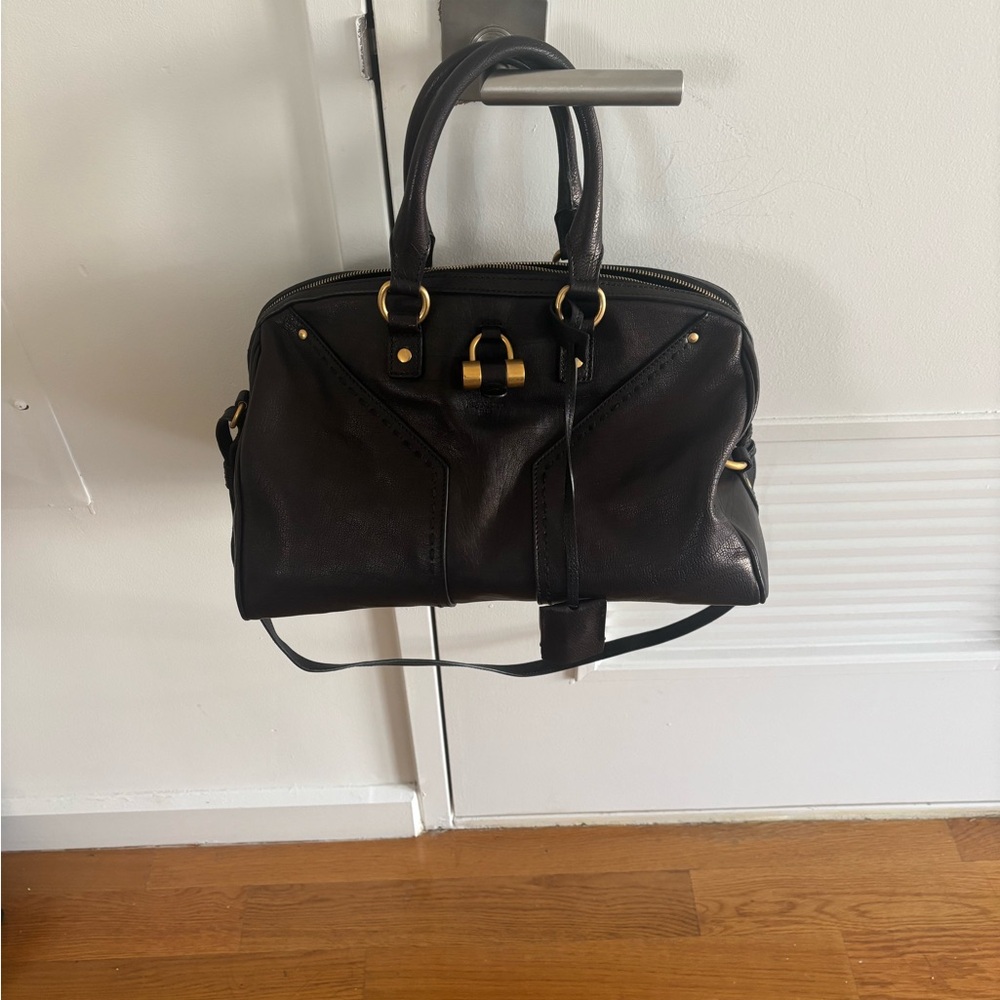 Yves Saint Laurent Muse Black Leather Satchel Handbag Gold Hardware and strap - Picture 4 of 13